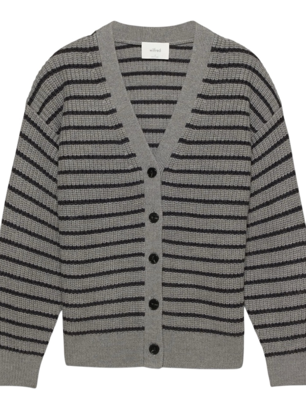 Wilfred Aritzia Storybook Merino Wool Gray Stripe Cardigan size S
